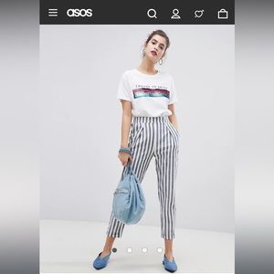 Stradivarius via ASOS Blue and White Striped Linen Pants